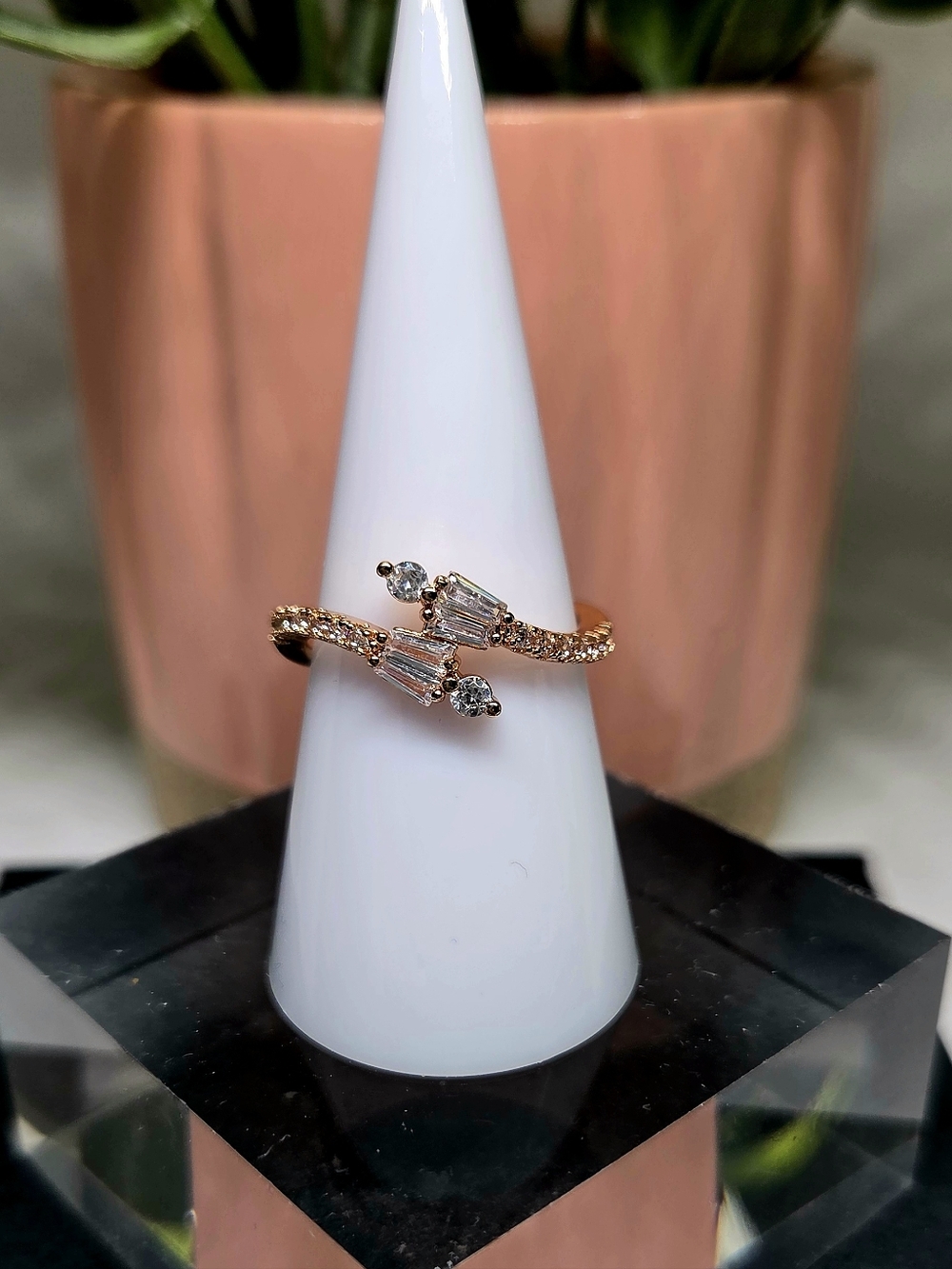Rose Gold Crystal Bypass Ring